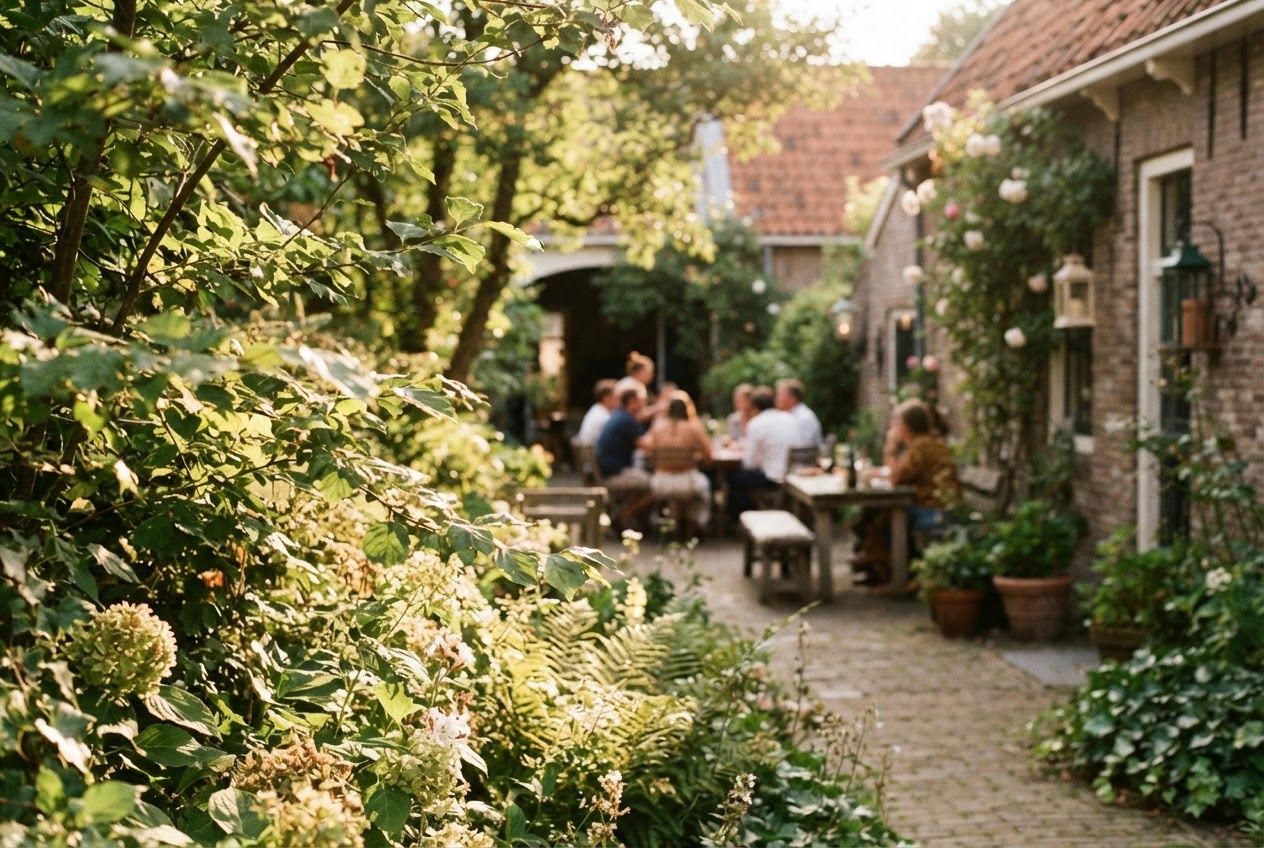 Ontmoeting in een groene binnentuin